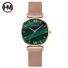 Cross-border Hanna Martin Japanese Quartz Watch with Malachite and a Touch of Green — Stylish, Water-Resistant Women's Watch for International Trade