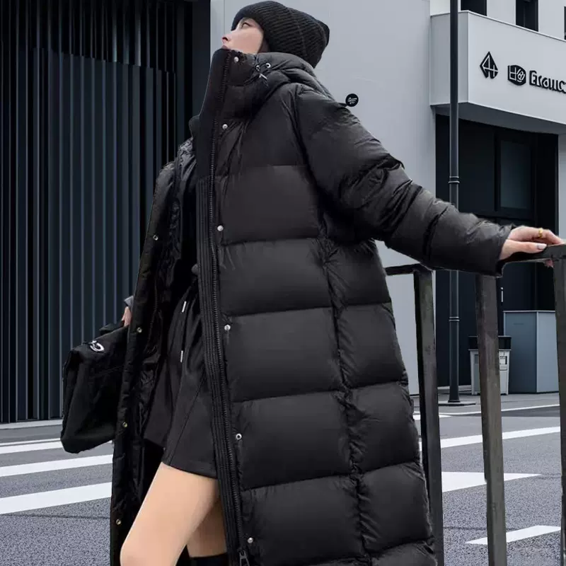 黑金羽绒服女高级感女装冬季外套长款新款连帽鹅绒平湖羽绒HD