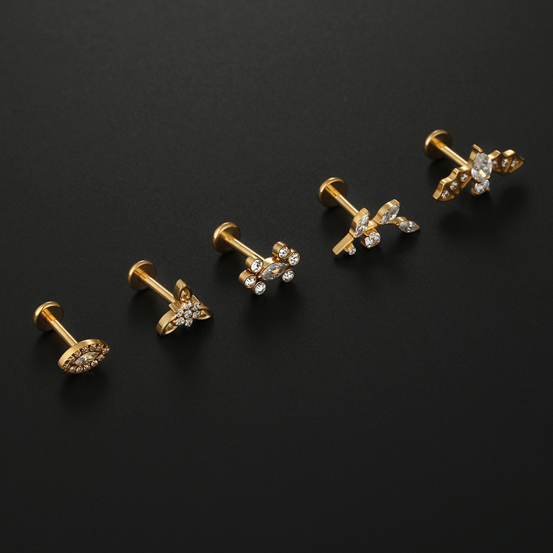 Unisex Gender Retro Leaf Eye Titanium Steel Inlaid Zircon Lip Stud