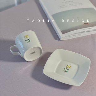Simple Ceramic Coffee Cup Solid Color Bone China Square Cup and Saucer Vintage Afternoon Tea Coffee Cup dirty Latte Cup Porcelain