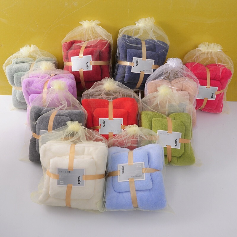 Cross-border wholesale thick towel bath towel solid color coral fleece mother and child suit hand gifts soft absorbent lint-free