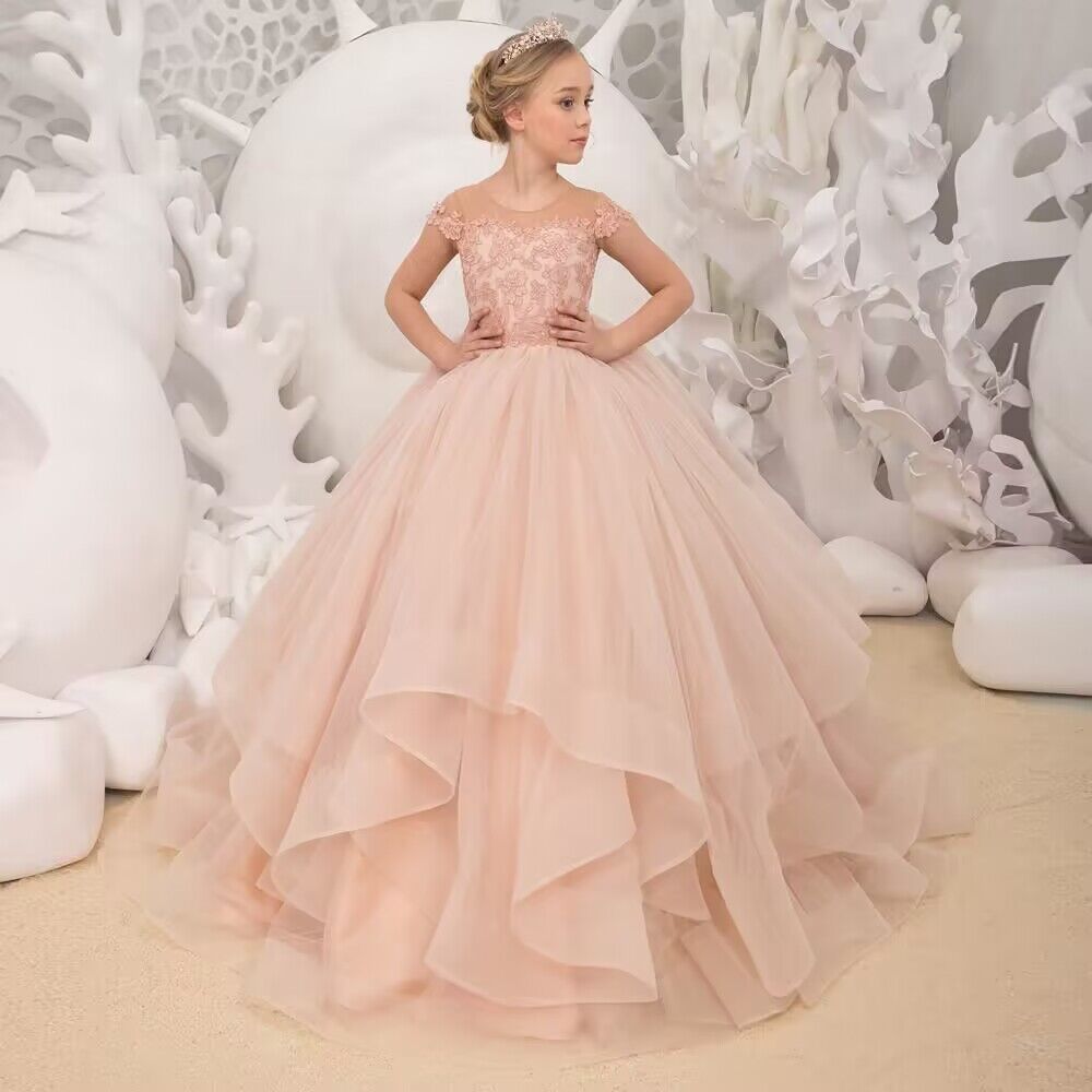 Cross-border foreign trade new lace evening dress Princess dress performance Dress Ball flower girl wedding dress long tail dress for girls