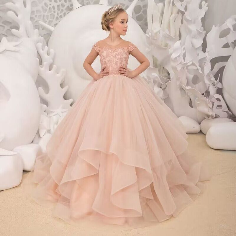 Cross-border foreign trade new lace evening dress Princess dress performance Dress Ball flower girl wedding dress long tail dress for girls Cross-border foreign trade new lace evening dress Princess dress performance Dress Ball flower girl wedding dress long tail dress for girls
