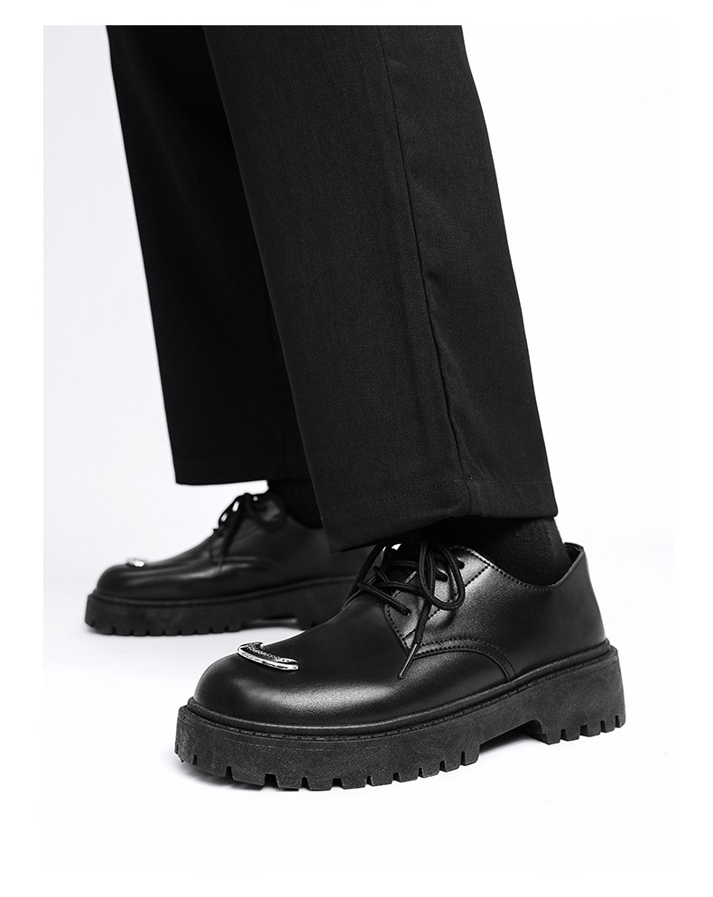 ShoeVault 2024 Nouvelles chaussures pour hommes de style britannique, en cuir, à bout large, décontractées, derbies, basses, à semelle épaisse, rehaussantes._voghion.com