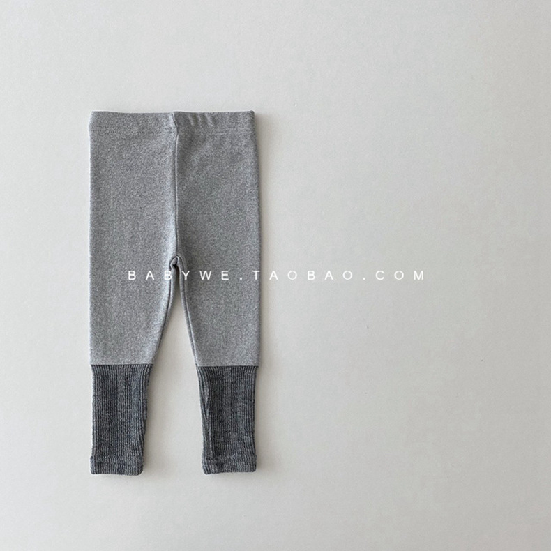 2024 niñas bebé nuevo estilo coreano de algodón de alta elasticidad leggings de color a juego pantalones de costura acanalados de color caramelo