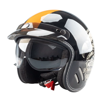 Motosiklet kaskı (dəbilqə) – Retro Motorcycle Helmet for Electric Scooters - bright-black-eagle-emblem-m