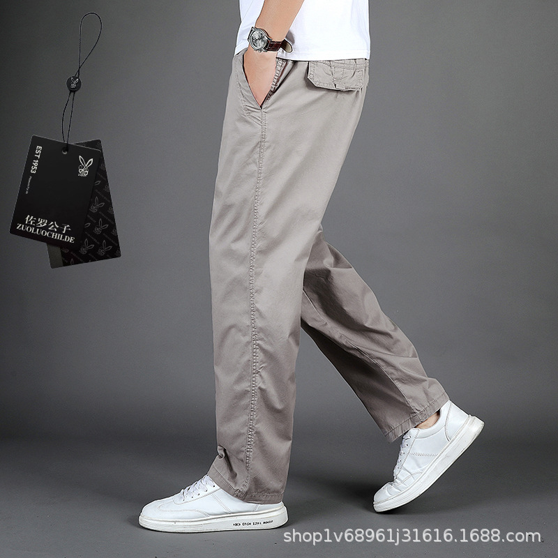 Zuoluo pantalones casuales Pantalones rectos sueltos de los hombres pantalones de papá de mediana edad pantalones elásticos pantalones de algodón puro 226
