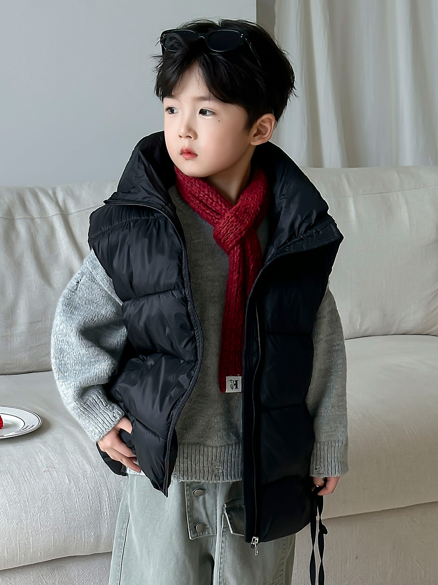 Otoño y invierno, chaleco de algodón de pluma para niños y niñas, chaleco de hombro de cuello alto para niños de mediana edad, exclusivamente para transfronterizos
