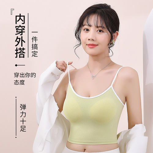 Manufacturer wholesale spring and summer new style ice ribbon chest pad beautiful back bra women's sports base underwear camisole wrap chest