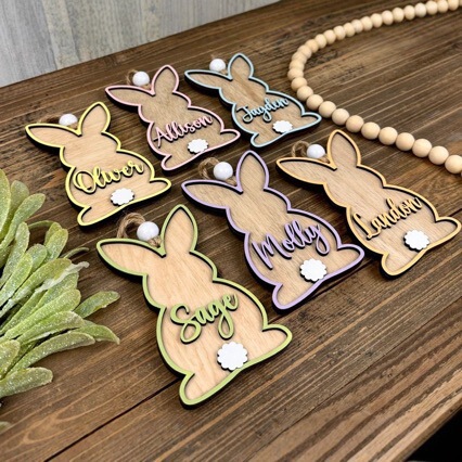 Temu's Popular New Easter Bunny Name Basket with Customizable Name Tag, Wooden Bunny Sign, Gift