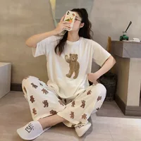 Внешняя торговля новый корейский мультфильм пижамы женские брюки с коротким рукавом женщины могут носить домашнюю одежду весна и осень костюм оптом