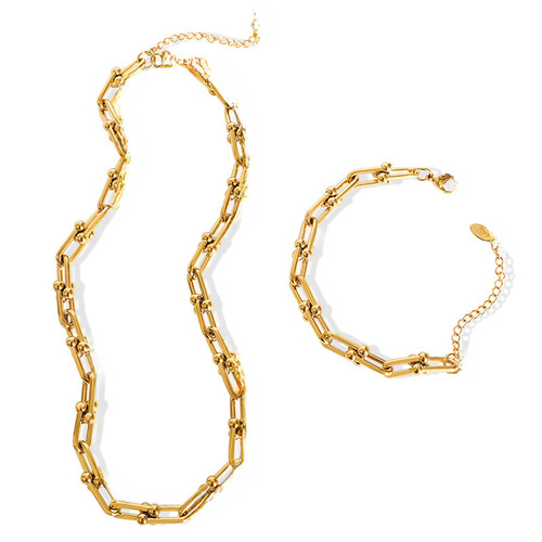 Euro-American Instagram-style jewelry, hip-hop trend, fashion-forward design: U-shaped horseshoe clasp necklace, trendy & unique bracelet set, perfect for statement-making accessories.