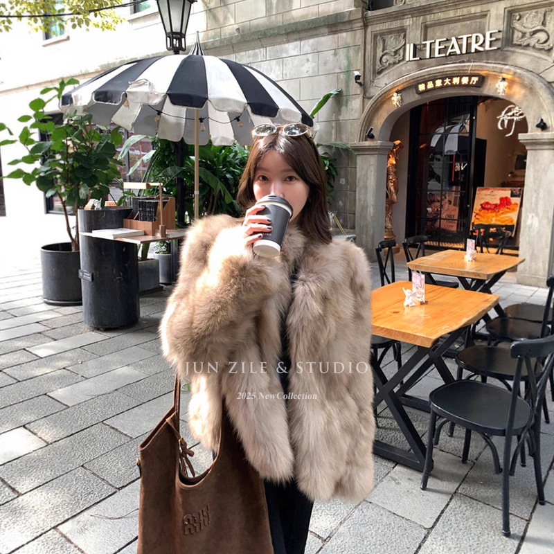 Eco-Friendly Faux Fur Coat for Women, Winter Korean Style, New Stand Collar, Stylish and High-End Faux Fox Fur Integrated Coat