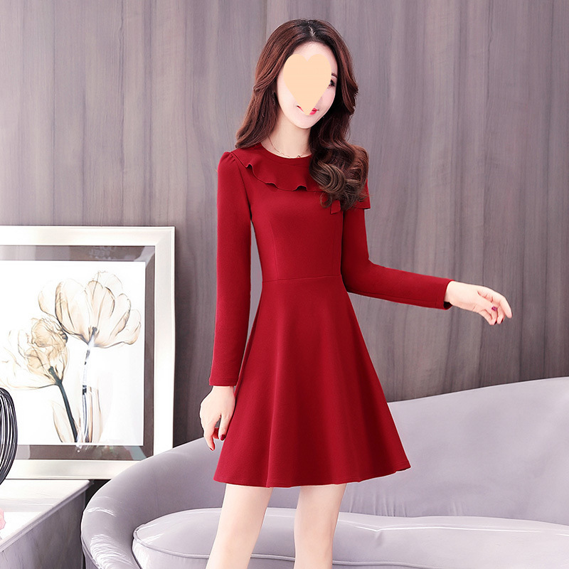 矮个子连衣裙春季2024新款女装中长款收腰时尚秋季打底长袖裙子女