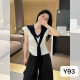 Pure and Noble Women's Scarf Collar Knitted Short-Sleeved Elegant Casual Comfortable Simple High-End Factory Wholesale