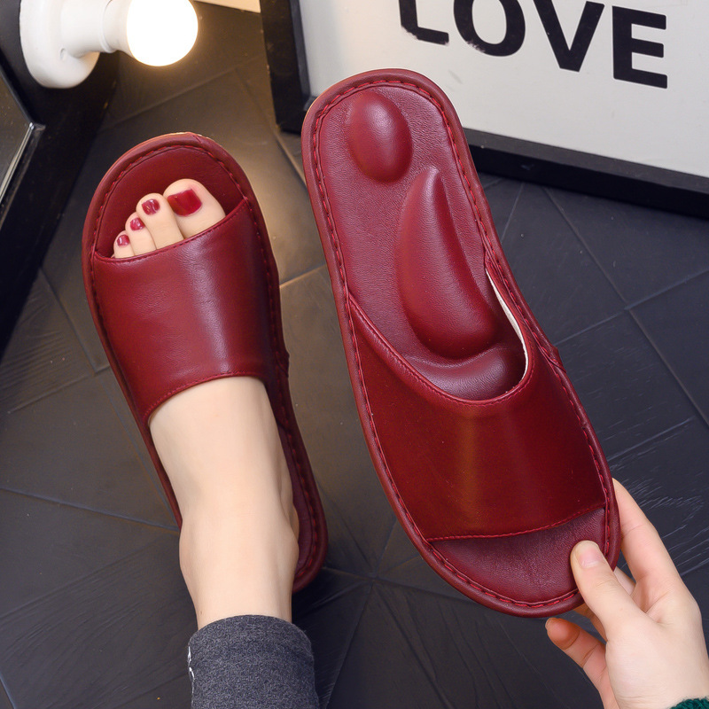 Japanese Style High-Grade Leather Slippers Home Use Indoor Wooden Floor Silent Men's and Women's Sheepskin Soft Slippers