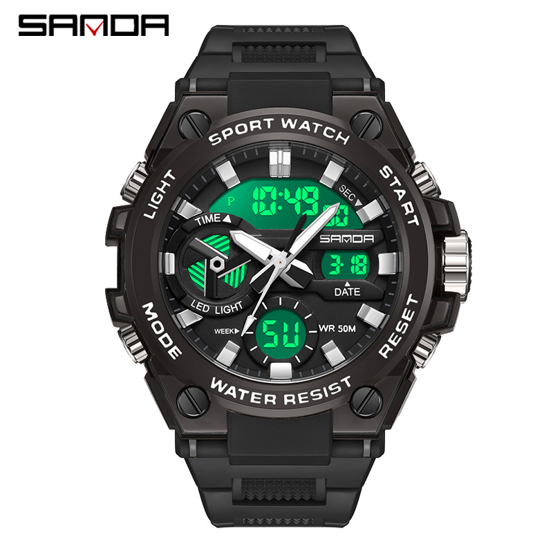 Sanda transfronterizo piel de camarón explosivo reloj electrónico para hombre multifuncional impermeable nocturno militar al aire libre reloj de pulsera de hombre
