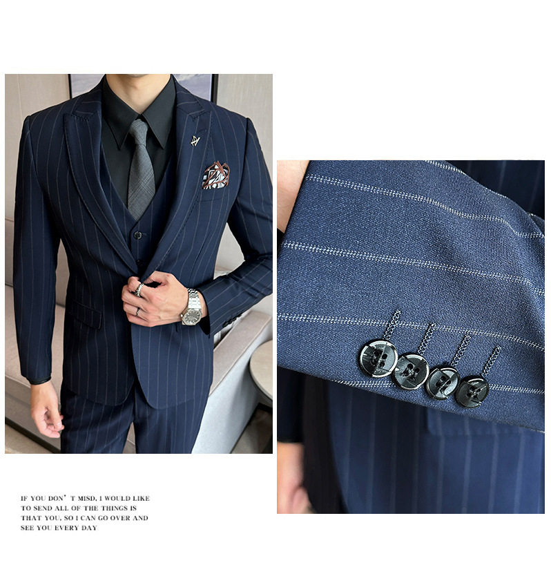 Modern Men's Stripe Blazer Suit Single Breasted Business Set_voghion.com