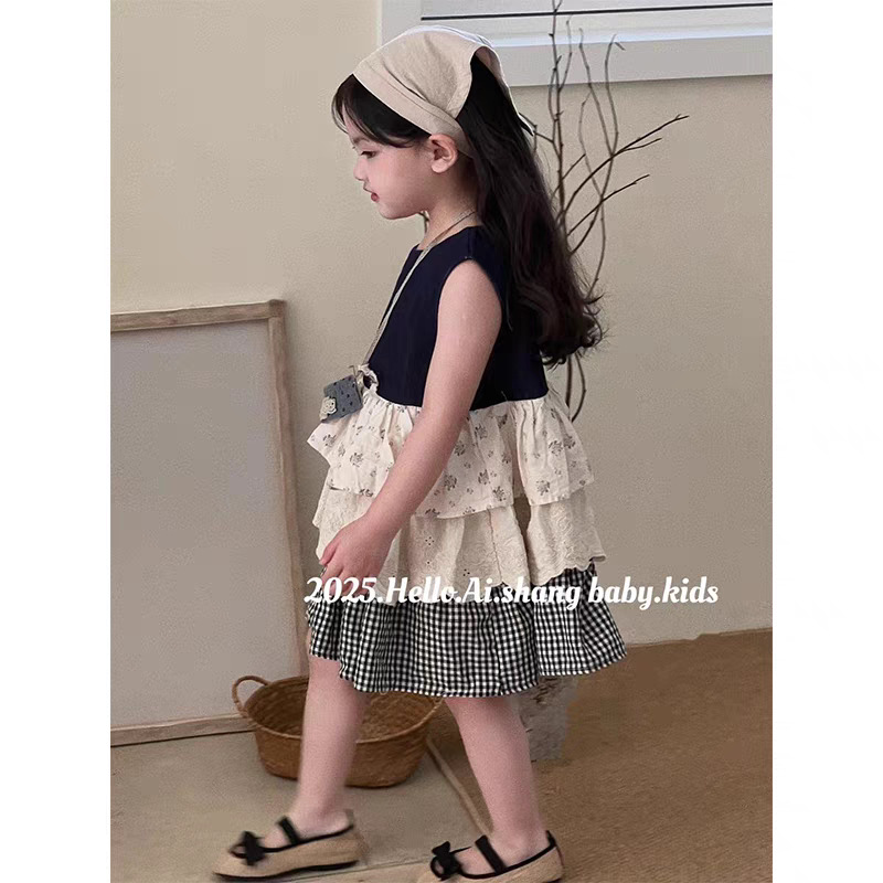 Jiao Yan primavera y verano coreano niñas dulce vestido de flores de mosaico ropa infantil coreana chaleco de encaje para niños