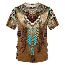 歐美亞馬遜wish夏季寬松非洲部落圖騰3D印花男式T恤青少年短袖