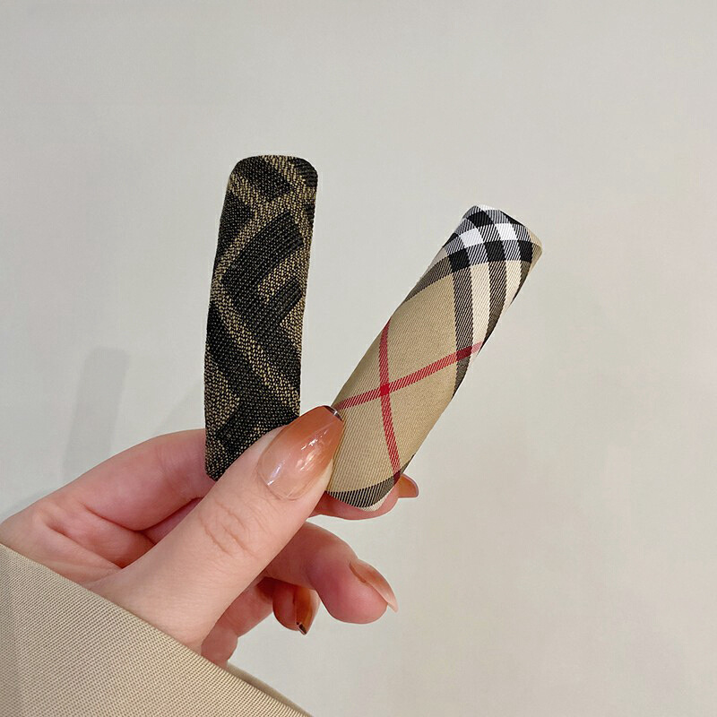 復古格紋布藝簡約髮夾女側邊夾氣質後腦勺發卡碎發劉海bb夾子頭飾