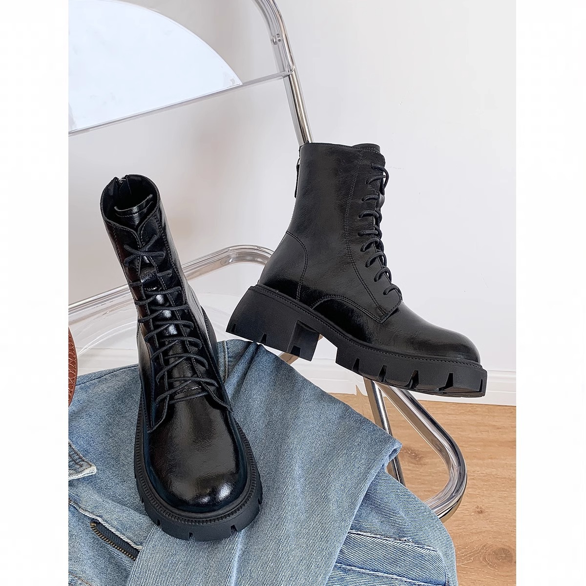 Martens, leather summer thin low boots, 2023 collection