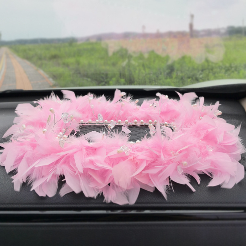 Double-layer Dream Bubble Car White Feather Anti-slip Mat Instrument Panel Decoration Mat Supplies Decorative Women