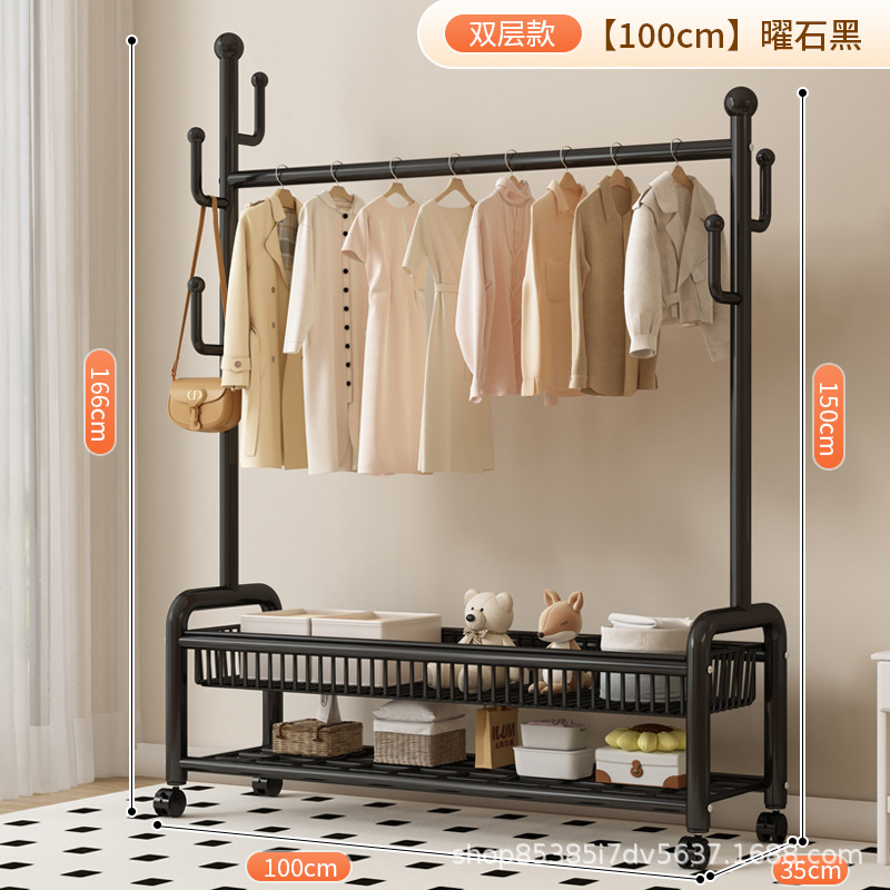 100cm 클래식 블랙 더블 레이어 메쉬 바구니丨6 후크 + 금속 캐스터 휠