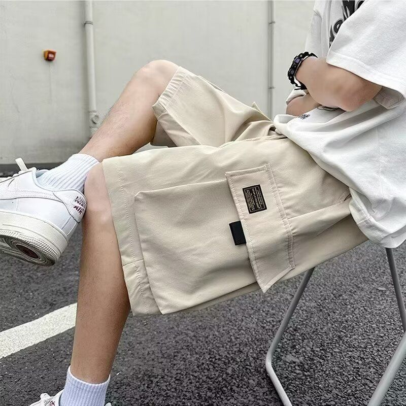 American-Style Summer Thin Casual Cargo Shorts for Men with Large Pockets, Trendy Brand, Plus-Size Knee-Length Loose Casual Pants