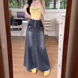 美式牛仔半身裙女2024秋季新款高腰显瘦长款a字包臀鱼尾大摆裙潮