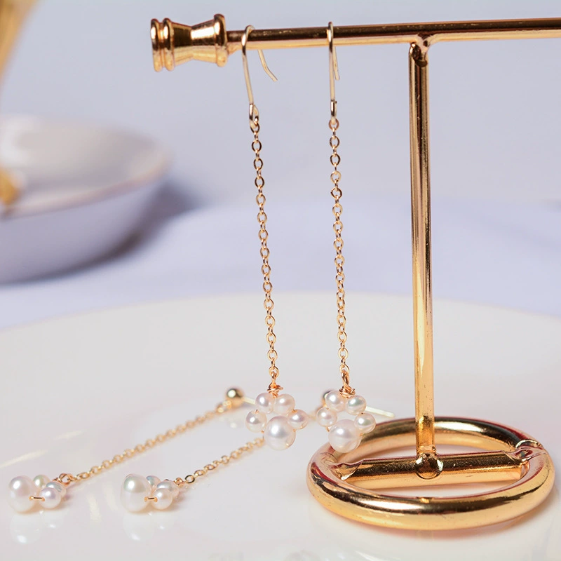Organic brand short cute earrings from pearl, Korean style, simple and elegant design