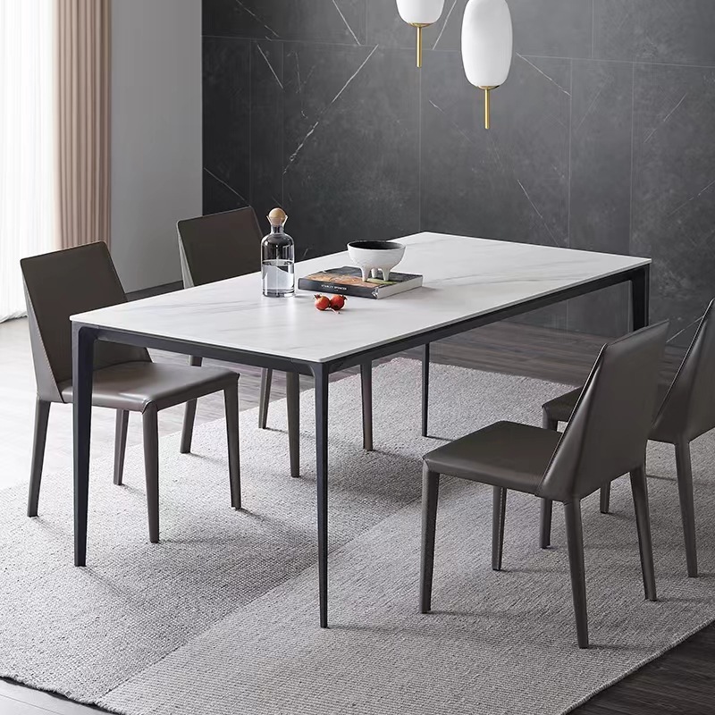 Italian Minimalist Gray Slate Dining Table Small Apartment Aluminum Alloy Dining Table Modern Simple Rectangular Dining Table and Chair Combination