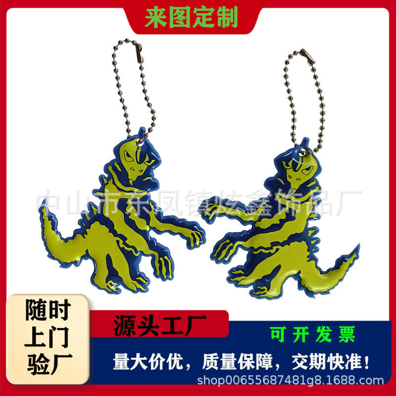 Customized Cartoon Dinosaur Animal Shape Pvc Reflective Bag Pendant Bicycle Night Cycling Fluorescent Pendant