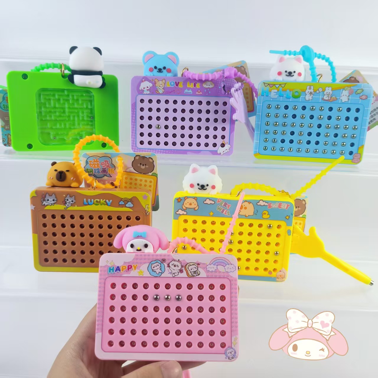 Capibara magnetismo bola de acero tablero de dibujo desempaquetado juguetes para niños llaveros bolsas de estudiantes lindos colgantes