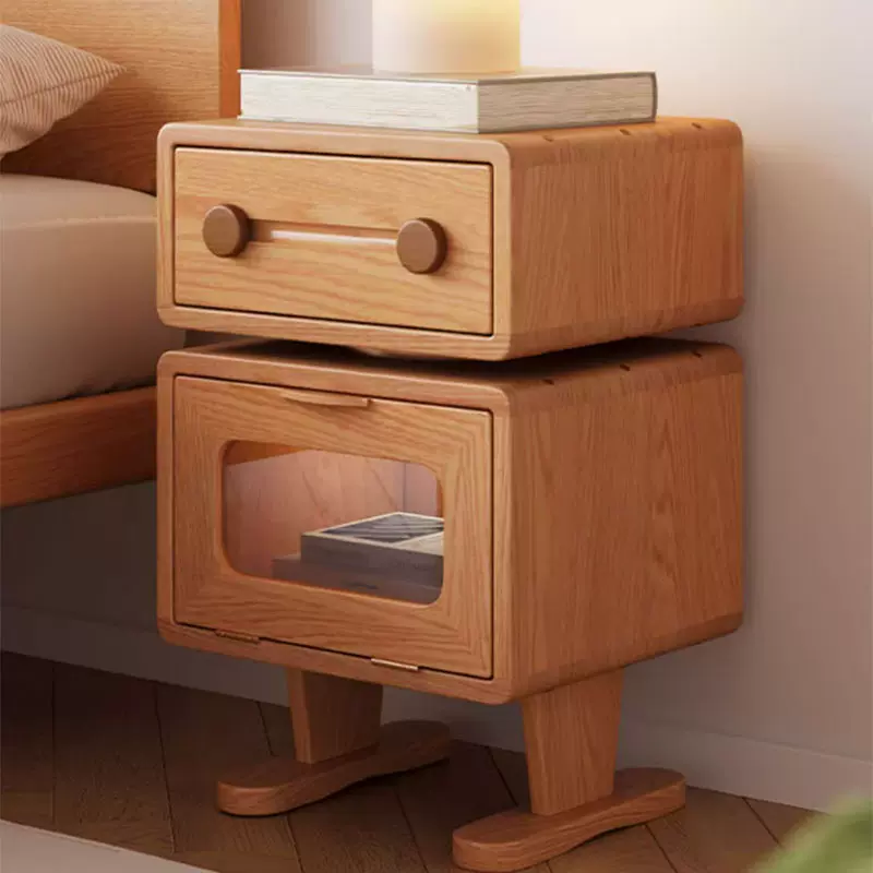 北欧实木床头柜儿童房间卡通储物柜简约现代卧室可旋转卧室床边柜
