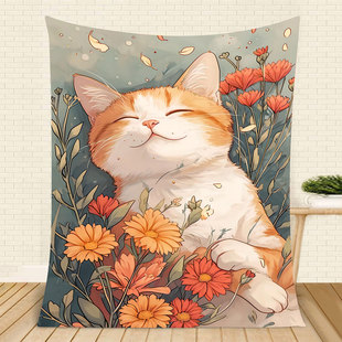 Flowers Cute Cat Cross-border Blanket Flannel Blanket Leisure Blanket Air Conditioner Lunch Blanket Super Soft Support
