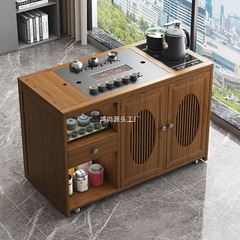 新しい中国風のモバイルティーテーブル、小さなティーテーブル、家庭用ティーカート、車輪付きバルコニーティーテーブル、リビングルームケトル、一体型ティーキャビネット