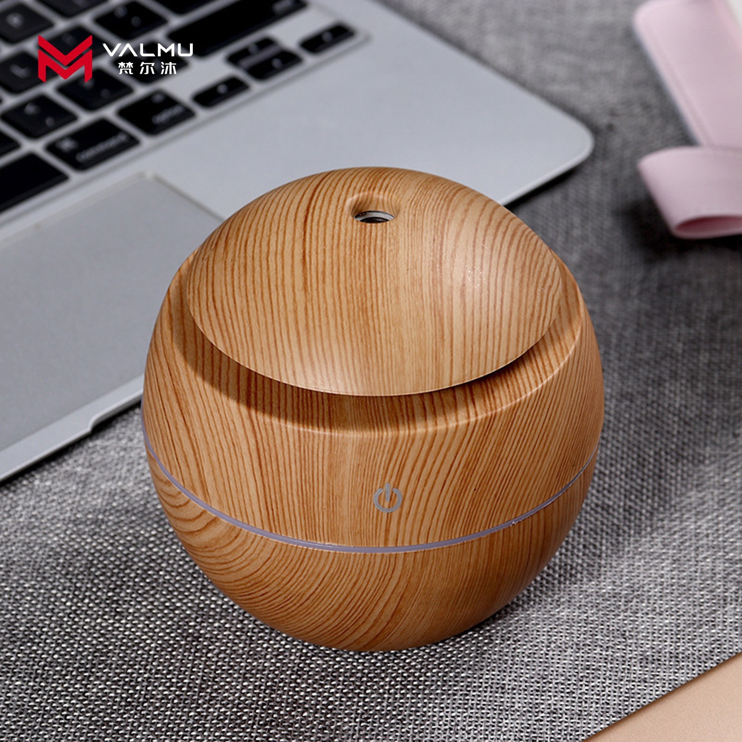Humidificador Difusor de Aromas Esférico de ABS Estilo Madera Súper Silencioso con Apagado Automático para Hogar