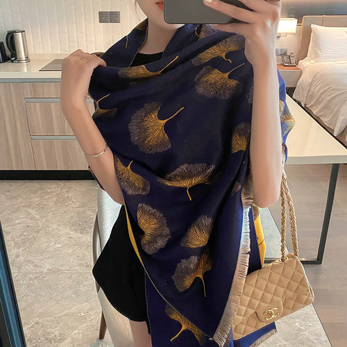 Imitation cashmere thickened and lengthened scarf for women autumn and winter  air-conditioned shawl short beard tassel decorative warm scarf wholesale