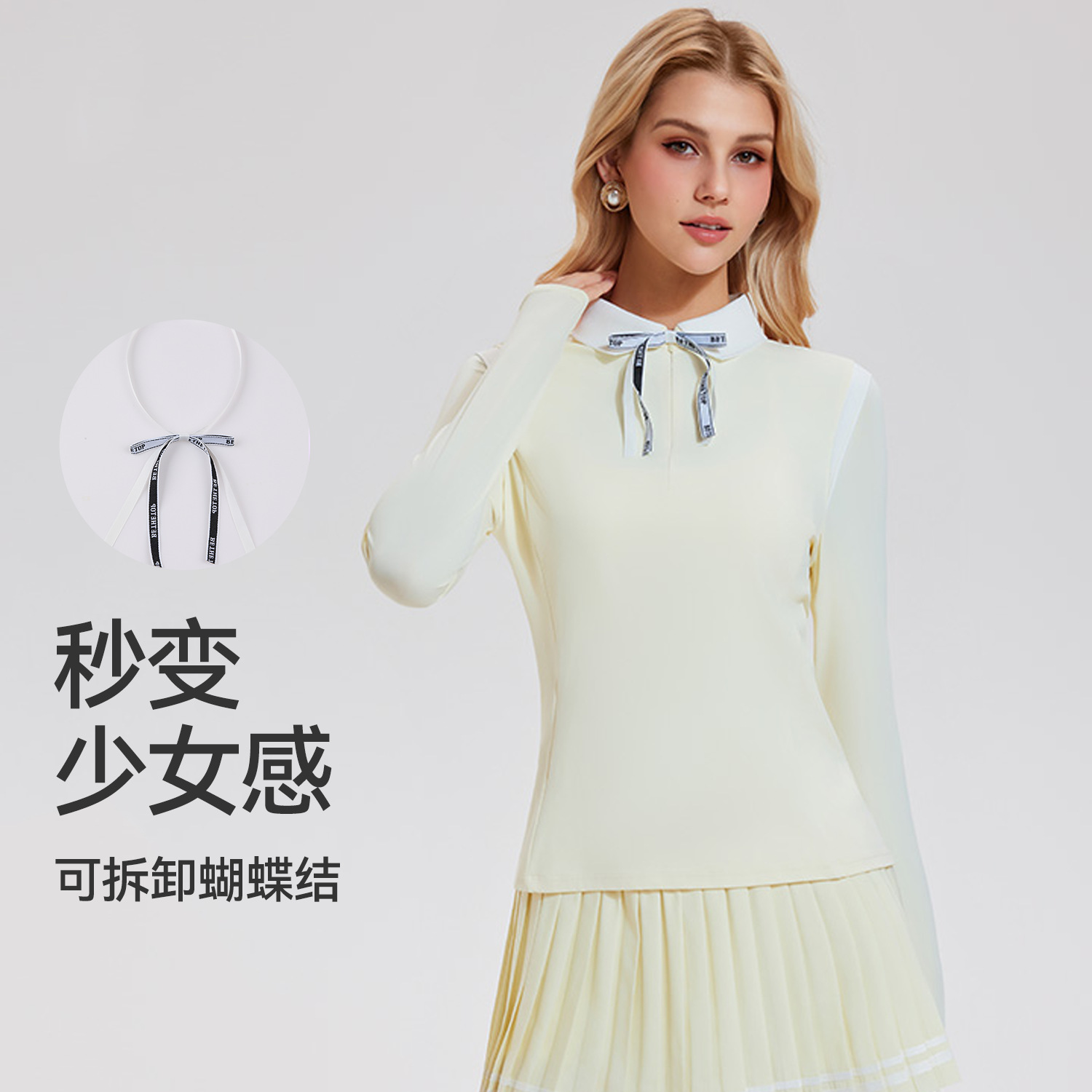 Camiseta de moda de mangas largas al aire libre, ropa de golf de mujer simple y universal, camisa de polo falsa de dos piezas