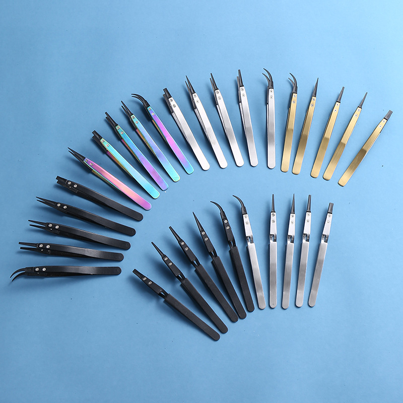 塑料可换头镊子不锈钢手柄镊子幻彩金色喷砂换头镊子