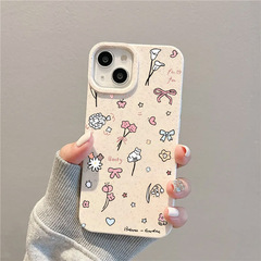Cartoon floral design suitable for Apple iPhone 13/14/15 INS style iPhone 15 Pro Max soft case, compatible with iPhone 11/12, wheat-colored case for iPhone 13 Pro