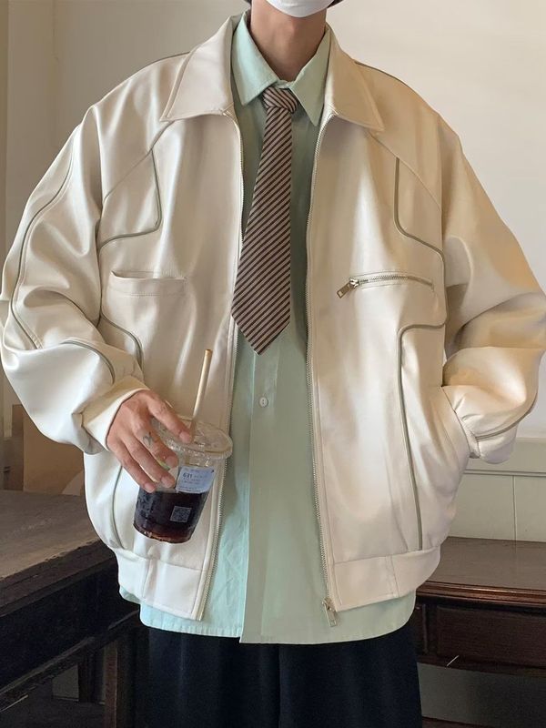 美式复古机车服pu皮潮牌夹克男女秋冬季高级感炸街重工棒球服外套|undefined