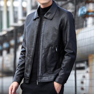 Jacket Men's Autumn New ins Korean Style Fashionable Handsome Youth Casual Lapel Workwear Motorcycle Soft Leather Jacket