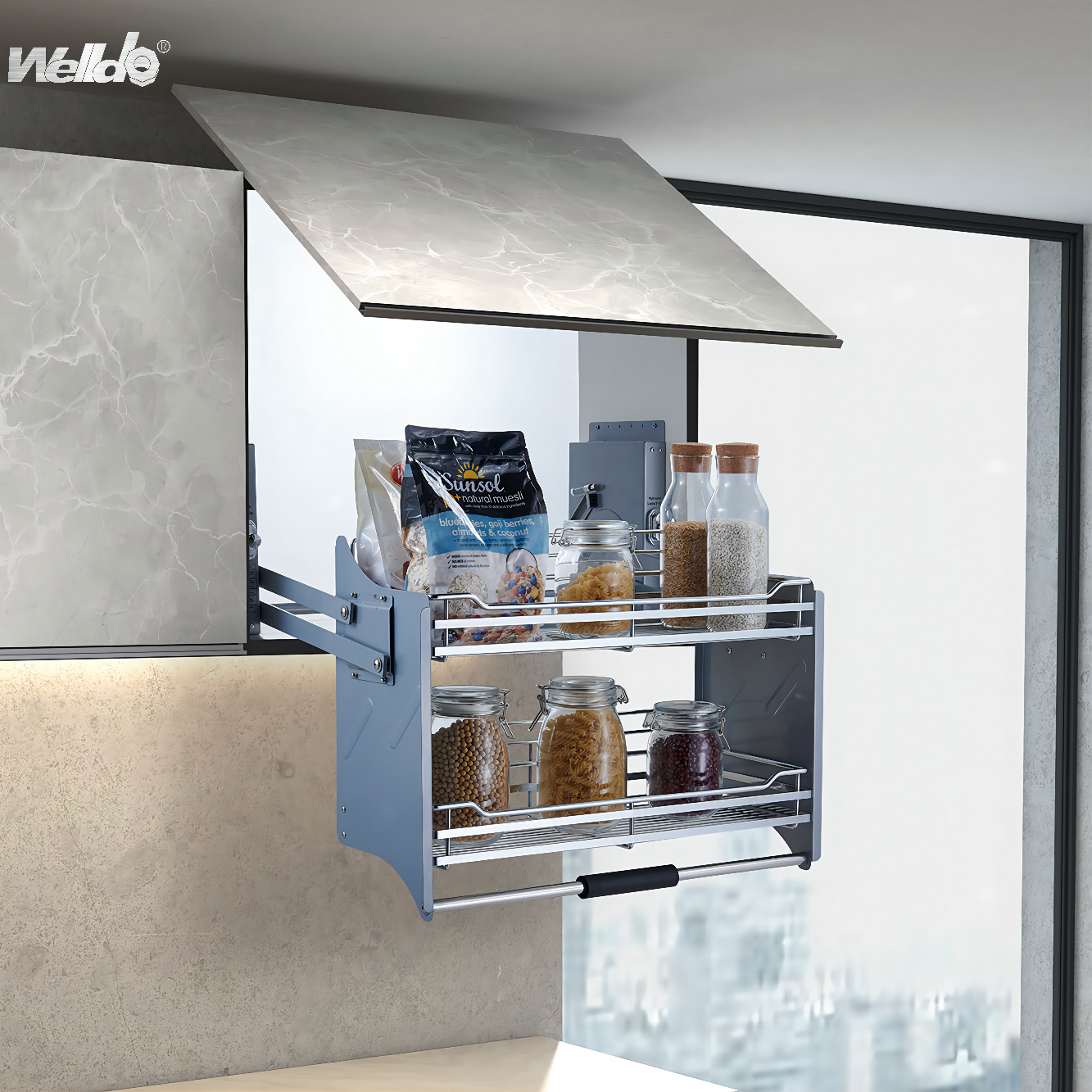 Welldo纬东 厨房吊柜升降机拉篮双层收纳升降机拉篮调味拉篮