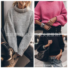 2025秋冬新款季欧美纯色套头圆领长袖上衣女欧美简约加厚毛衣3色