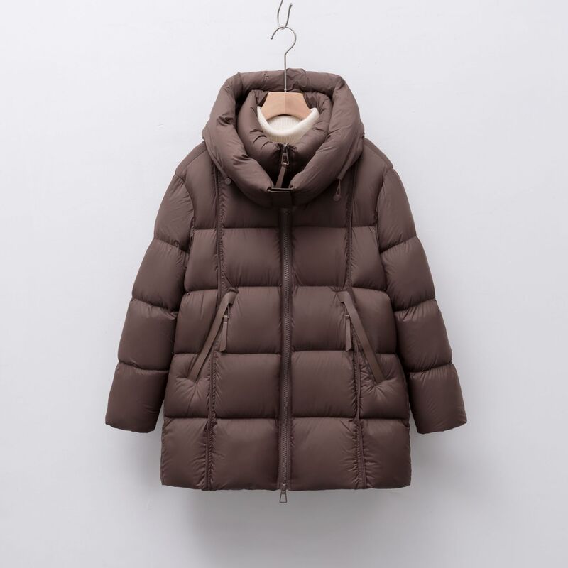 Pinghu Chixin Casual Loose Cloud Puff down Jacket Women's Mid-Length Soft Hooded Thickened Goose down Jacket