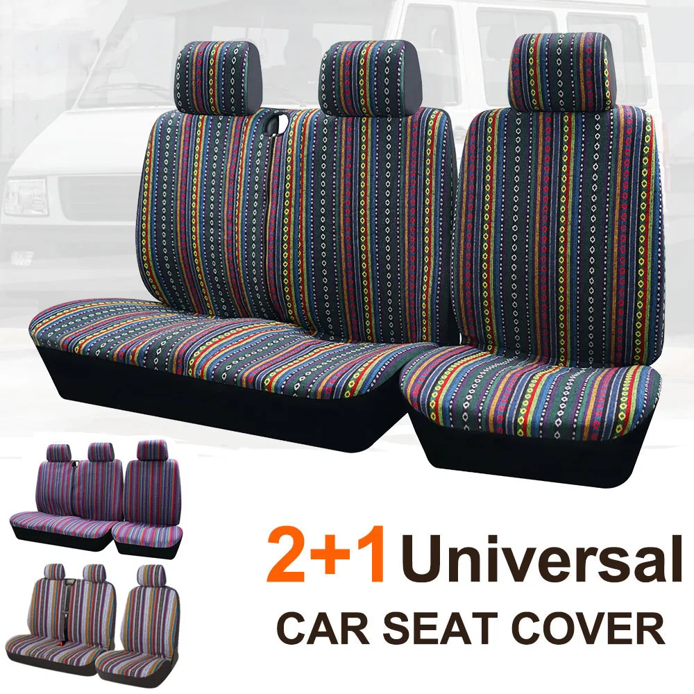 Cross-border hot sale 2 1 truck van off-road vehicle high gram weight universal color stripe cloth seat cover non-slip thickened