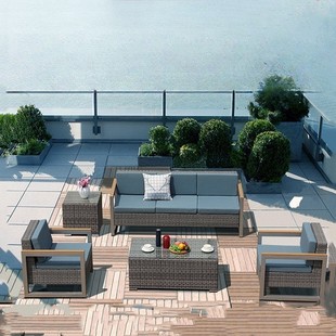Outdoor rattan sofa balcony living room Hotel Villa club small apartment Chinese rattan sofa suit combination