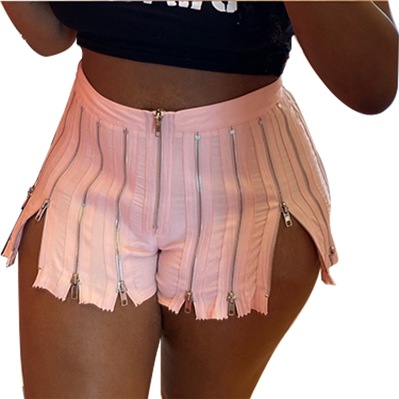 solid color high waist zipper shorts NSMYF68642